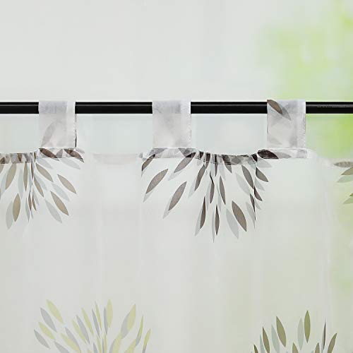 ESLIR Modern Bistro Curtain Kitchen Curtains Transparent Curtains with Loops Short Curtain Voile Circle Pattern Brown HxW 45 x 90 cm 1 Piece - Image 3