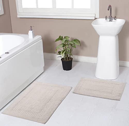 Home Weavers Classy 100% Cotton Bathroom Rugs, Washable, Extra Soft and Absorbent, Non Slip, 2 Piece Set (S+M), Ivory