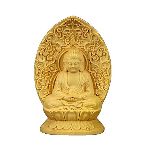 【仏像】 柘植木彫り 開運十二干支お守り本尊 戌年・亥年【ミニチュア仏像:阿弥陀如来】 ツゲ 手作り 車載置物 人気 ギフト用 2寸 (高さ約7cm)