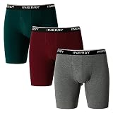 [INNERSY] ボクサーパンツ メンズ 下着 ロング 前開き 綿 ボクサーブリーフ 男性用 ローライズ 大きいサイズ 3枚セット 蒸れない(L、グリーン+ダークレッド+グレー)