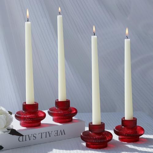 VOHO Vintage Red Candlestick Holders for Christmas Decorations, 6pcs Stackable Candle Stick Candle Holder for Valentines Day Decoration, Ribbed Taper Candle Holders for Candlesticks & Tea Lights by VOHO - Image 4
