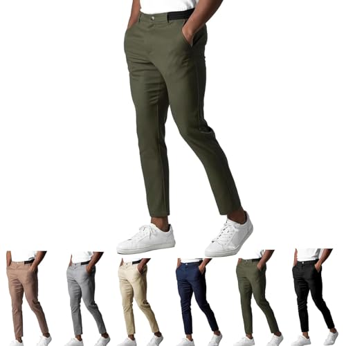 Foueo Active Chinos Pants Men, Mens Chinos Slim Fit Stretch Skinny Tapered Dress Pants Casual Solid Trousers