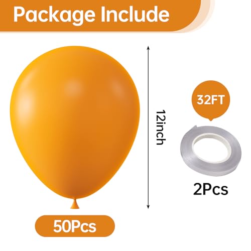 Image of KALOR 12 Inch Orange Balloons, 50 Pcs Latex Helium Balloons for Kid's Birthday Party, Baby Shower, Wedding, Graduate Party Decorations