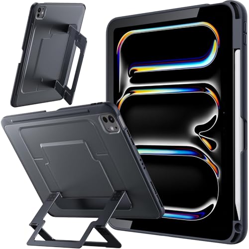 Image of Metal Stand Back case for Apple iPad Pro 11 inch 2024 /2025 M4 /M5 5th /6th Gen, Smart Back Case with Stable Stands with Pencil Holder for iPad Pro 11 M4 /M5, Black