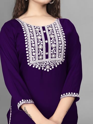 Image of Women Rayon Embroidered Kurti Three Quarter Sleeve Kurta for Women and Girls Embroidery Work Soft Rayon Fabric Comfortable