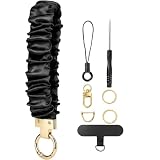 BESARME Scrunchie Keychain Wristlet Stretchy Key Chain Wrist Lanyard Strap Bracelet for Women Teacher (Black Silk)