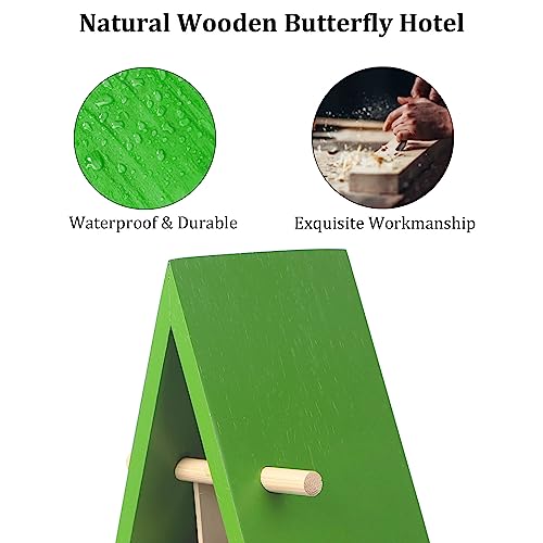 Butterfly House, Wildlife World Butterfly Habitat with Feeder, Wood Butterfly House Kit, Natural Wooden Butterfly House for Gardens