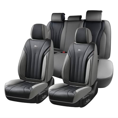 Image of Coverado Front and Rear Seat Covers, Automotive Seat Cover Full Set, Waterproof Leather Seat Cover, Luxury Seat Cover for Cars, Universal Seat Cushion Car Seat Protector Fit for Most Cars(Gray&Black)