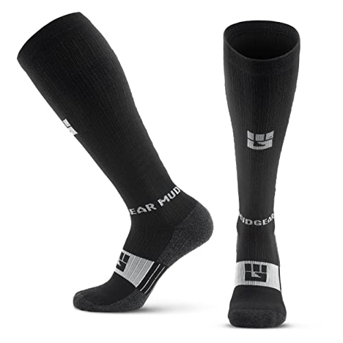 MudGear Compression Socks for Trail Running, Recovery, Travel, and Outdoor Adventures – Graduated, Durable, Sweat-Resistant, Boot Height, XL, Black/Gray