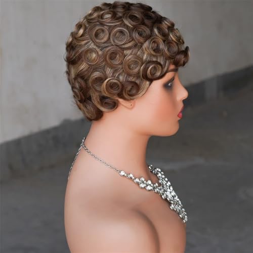 Perruque pixie courte bouclée solution volume cheveux fins humains 6 pouces - 4