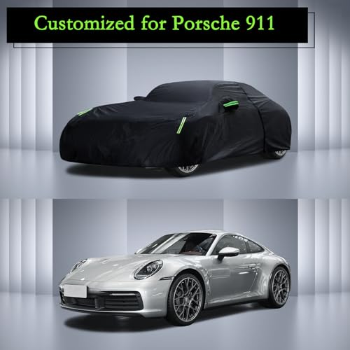 Car Cover Custom Fit for 1998-2024 Porsche 911 (991/992/996/997 Series) Carrera 4S/Turbo/Carrera, Waterproof All Weather Full Exterior Cover Rain Sun Protector with Door Zipper