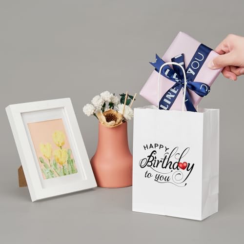 YEEHAW Personalized Custom Paper Bags, 50 Custom Printed Kraft Paper Bags for Small Business, 8x4.5x10.8 Inch Medium Size, DIY Retail Gift Bags with Logo, Brown Shopping Paper bag with Handle, Goodie