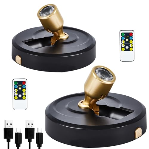 Image of Spotlight Battery Operated, Wireless LED Spot Light, Dimmable 5000mAh Recharging Battery Picture Light with Remote Control for Wall Plant Tree Indoor Wall Display Painting Dartboard Artwork, 2 Pack