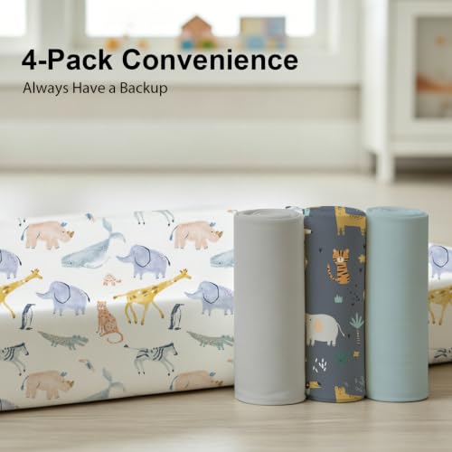 Image of Plushii 4PK Mini Crib Sheets,Pack and Play Sheet for Baby Boys,Fauna | 38 inchx 26 inchfor Mini Crib & Pack and Play Mattress,Soft Microfiber Sheet , Playpen Sheet Fitted