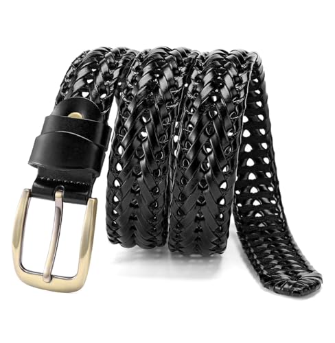 Leather Braided Belts for Men, 1 3/8" Casual Woven Leather Belt for Jeans, Golf, Dress Pants with Gift Box3