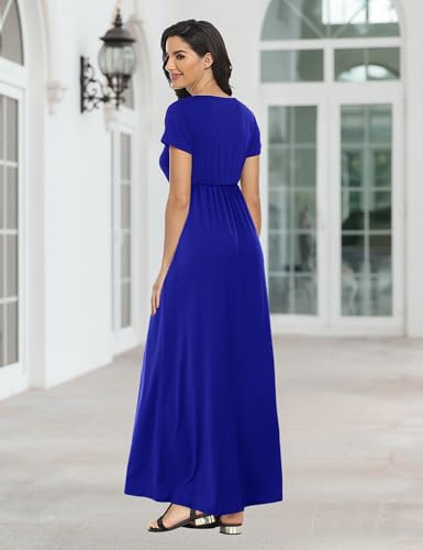 Image of Lacavocor Womens Short Sleeve Maxi Dresses Empire Waist Long Dress