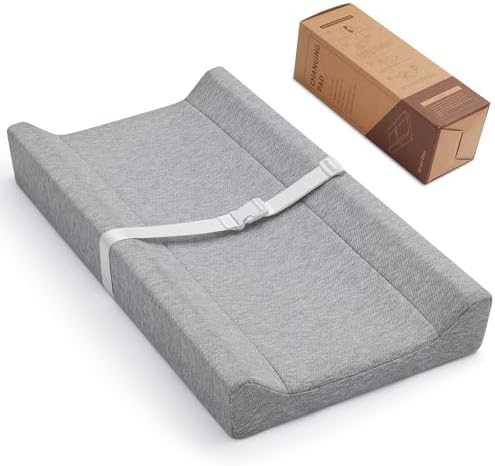 Blissful Diary Baby Changing Pad with Waterproof Lining Foam, Includes a Soft & Washable Cover, Contoured Changing Table Pads for Dresser Top with Non-Slip Bottom, 32”×16” (Grey, Rectangular)