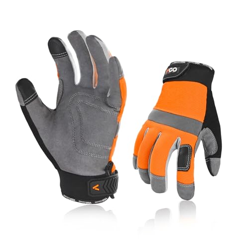 Vgo... Guante de Trabajo Touchscreen Resistentes,Guantes Protección para Almacén Obra Portero Montaje Mecánicos, 1 Par