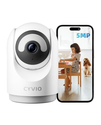 CYVIO Indoor Security Camera, 5MP Plug-in Wireless WiFi Home Camera with Smart Night Light, 360° Pan/Tilt, AI Motion Detection, 2-Way Audio, No Subscription, Local Storage (SD Card Not Included)