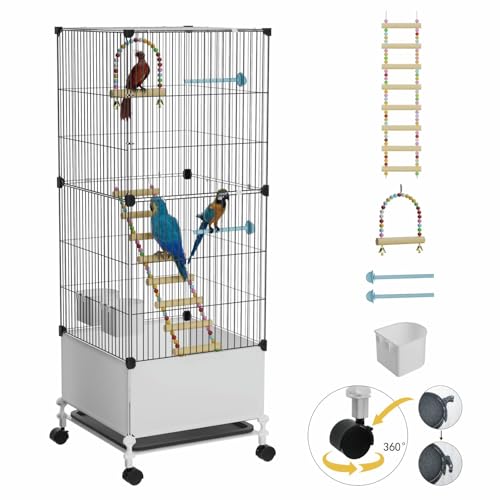 STILLCOVE-Flight-Bird-Cage-Black-Parakeet-Cages-with-Rolling-Stand-Wheels-Wide-Birdcage-for-Parrots-Cockatiels-Conure-Budgie-Canary-Finch-Lovebird