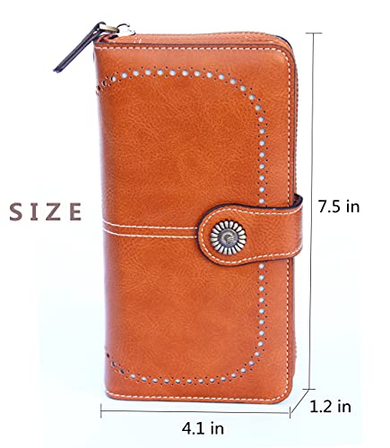 Mokoze Orange Wallet For Women, Pu Leather Bifold Wallets With Wrist Strap And Zipper, Large Capacity Wallet For Hold Bank Credit Cards/Money/Cell Phones/Keys, Girlfriends Mother's Day Gifts #TOP3