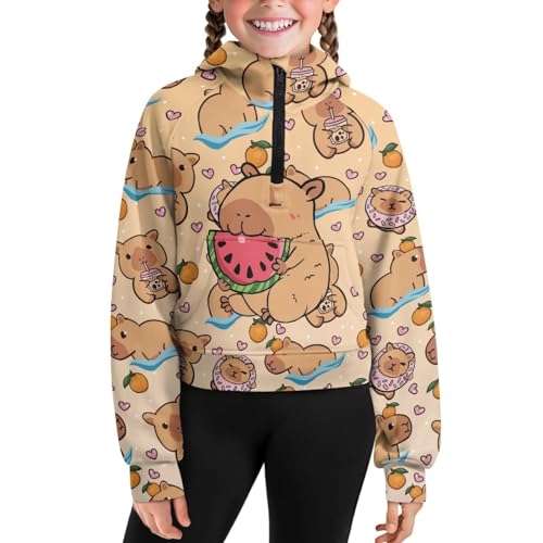 Graphic Hoodies for Girls Zip Up Sweatshirt Cute Clothes for Kids Fall Outfits Preppy Pullover with Pockets 5-14