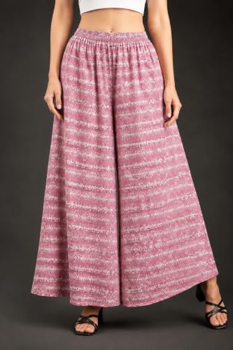 Image of Women Printed Palazzo Pants Combo Pack of 2, Comfortable Elastic Waist Lounge Pants for Women | Relaxed Fit, Loose Fitting Wide Leg Palazzo Pants, Casual Bottom (Available in S to 3XL Size)