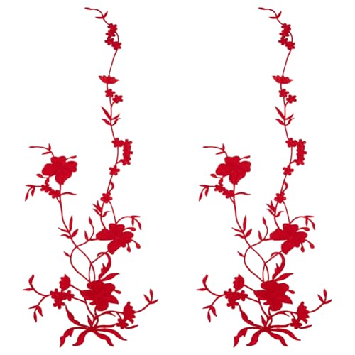 FINGERINSPIRE 2 parches bordados con forma de flor de ciruelo rojo de 53 x 17 cm, parches bordados para ropa, parches de flores bordadas para ropa