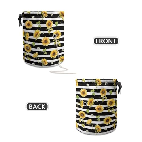 Image of Sellikakes Sunflower Stripe Yarn Bag Crochet Storage Organizer, Knitting Storage Bag Crocheting Bag Yarn Holder for Crochet Projects Skein Balls Knitting Short Needles Sewing Accessories
