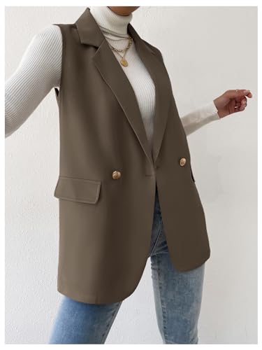 GORGLITTER Women's Long Vest Sleeveless Button Up Work Office Cardigan Blazer Vest3