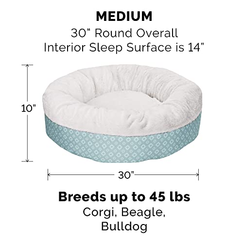 Image of Furhaven 30 inch Round Donut Dog Bed for Medium /Small Dogs, Refillable w / Removable Washable Cover, For Dogs Up to 45 lbs - Plush & Diamond Print Donut Bed - Aqua, Medium