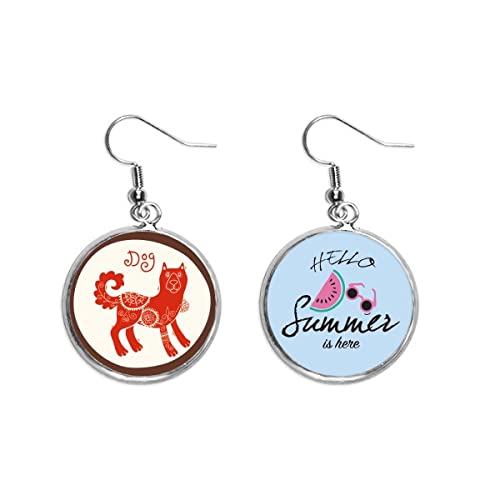 Pendientes de sandía y amuleto de perro del zodiaco chino un regalo original rojo