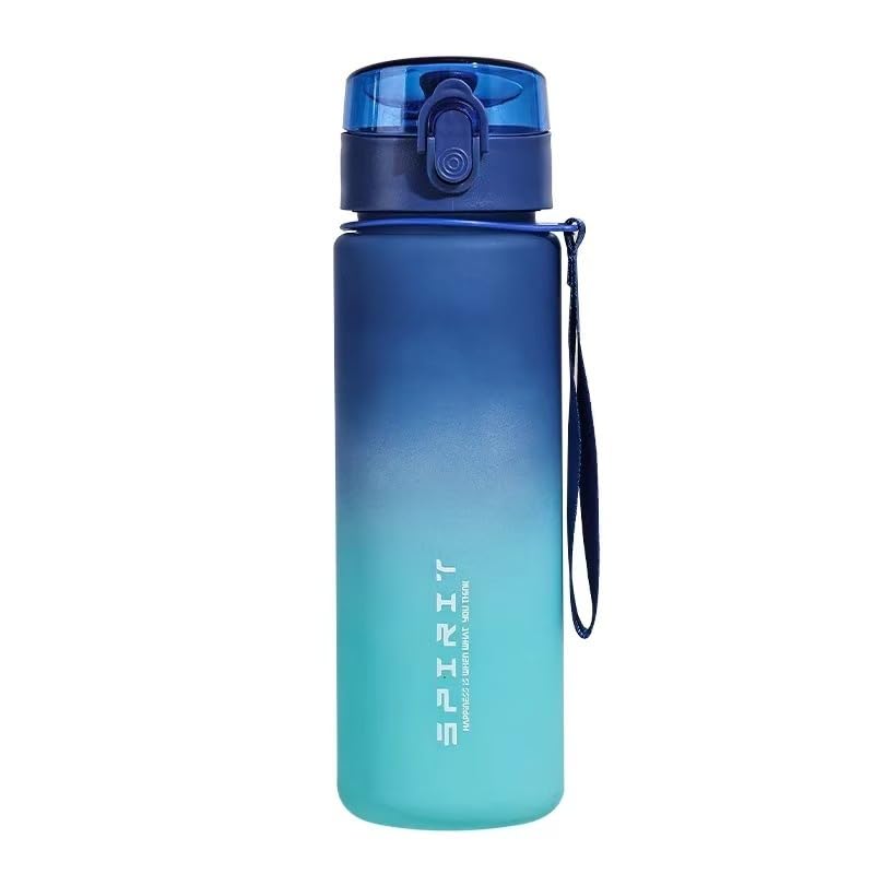 Botella Deportiva con Apertura con una Mano, 22 oz, a prueba de fugas, con marcadores de tiempo, duradera, libre de BPA, boca ancha para fácil limpieza, azul degradado