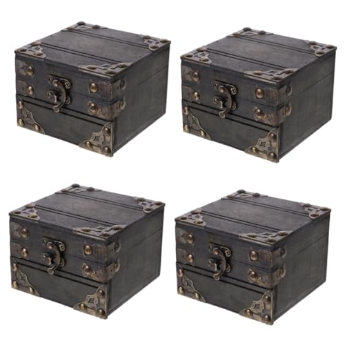 Ipetboom 4pcs Wooden Keepsake Box with Hinged Lid Rustic Storage for Jewelry for Home Decor Escape Room Props Meticulous Craftsmanship and Design
