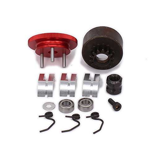 Hobbycrawler Clutch Bell Shoes Bearing 14T Gear Flywheel Assembly Kit Set Springs Cone Engine Nut For 1/8 Rc Hobby Model Nitro Car Hpi Hsp Traxxas Axial Himoto (Red Color) #TOP2