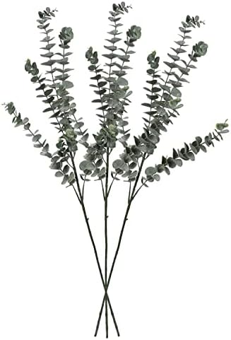 3PCS Artificial Eucalyptus Stems Leaves Fake Eucalyptus Plants 87cm Long Stem with 5 Branches Heads Faux Eucalyptus for Flower Arrangement Home Office Wedding Party Greenery Decoration
