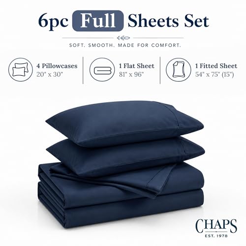 Image of Chaps Full Size Sheet & Pillowcase Sets- 6 Piece, Deep Pocket, Wrinkle Free
