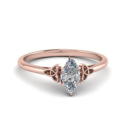 Anillo solitario celta de oro rosa plateado con piedra marquesa personalizable tallas 47 a 70