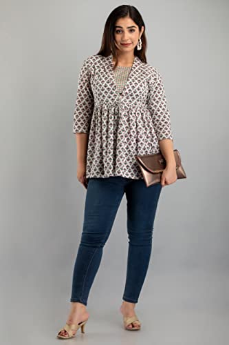 Image of feranoid Women's Cotton Floral Printed Short Kurti Tunic Top
