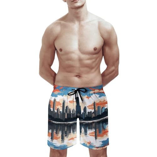 Men's Chicago Skyline Swim Trunks Quick-Dry Beach Shorts with Drawstring Casual Pants for Swimming Running2