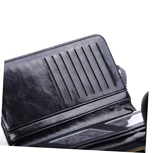 GALPADA 1pc Women Zipper Handbag Wallet Pu Leather Purse for Travel Credit Card Holder Black for Home Outdoor Use3
