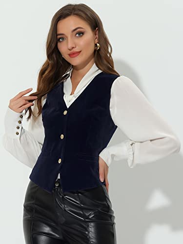 Allegra K Women's Waistcoat Steampunk Velvet Christmas Sleeveless Button Down V-Neck Suit Vests2