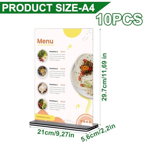 ZOFUN 10 Stück Tischaufsteller A5 Ständer mit Solide Sockel, Werbeaufsteller Glasklar Acry, Menükartenhalter, Doppelseitig T-Ständer für Speisekarten, Tischkarten, Werbung, Fotorahmen, Werbeaktionen