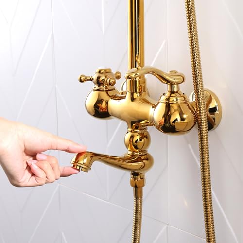 Manguera de ducha con ducha de mano dorada clara y juego de cabezal de lluvia ajustable 5