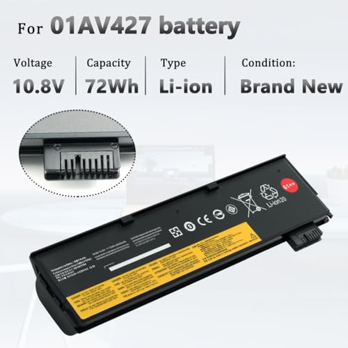 KXRSII 61++ 01AV492 01AV427 01AV428 Laptop Akku Ersatz für Lenovo ThinkPad T470 T480 T570 T580 A475 A485 P51s P52s TP25 Series SB10K97584 SB10K97585 4X50M08812 10.8V 72Wh