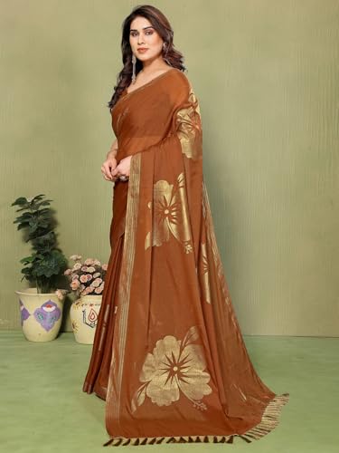 Image of Satrani Women's Shimmer Georgette Foil Printed Saree with Unstitched Blouse Piece