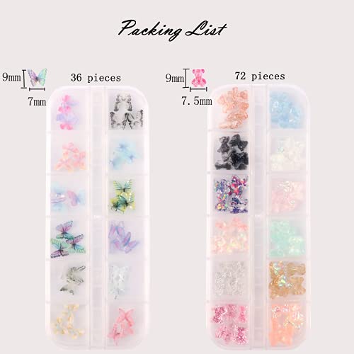 108 Pieces 3D Acrylic Butterfly Charms And Cute Bear Resin Nail Art Decorations Set, Includes 72 Pieces Crystal Bear Shaped Rhinestones And 36 Pieces Acrylic Butterfly Nail Charms For Diy Nail Art… #TOP1