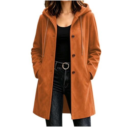 SHOPESSA Faux Suede Jacket Women Long Button Hooded Trench Coat with Pocket - image 3