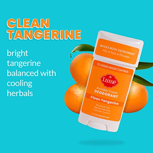 Lume Deodorant Cream - Underarms And Private Parts - Aluminum Free, Baking Soda Free, Hypoallergenic, And Safe For Sensitive Skin - Travel Tube + Cream Deodorant Bundle (Clean Tangerine) #TOP23