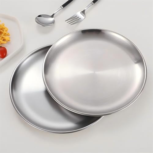 2 Pcs Stainless Steel Plates, 5.5 Inches Metal Dinner Plates, Reusable Stainless Steel Dishes for Serving and Eatting (Silvery)